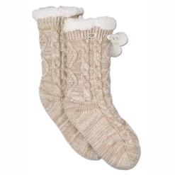 Chaussettes UGG Women Pom Pom Fleece Lined Crew Sock Cream