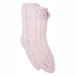 Chaussettes UGG Women Pom Pom Fleece Lined Crew Sock Seashell Pink